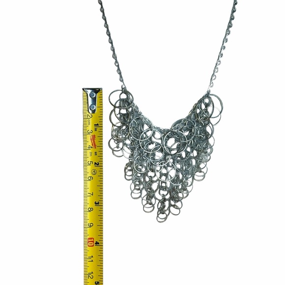 Vintage Circle Chain Mail Mesh Silver Tone Bib Necklace - Picture 3 of 5
